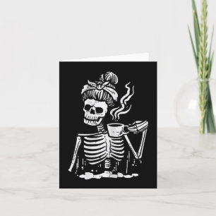 Halloween Skelet Messy Bun Koffie Grappig Kostuum Kaart
