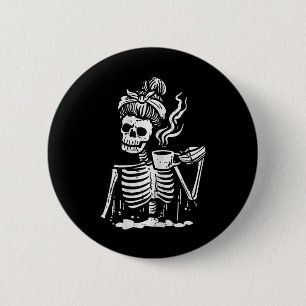 Halloween Skelet Messy Bun Koffie Grappig Kostuum Ronde Button 5,7 Cm
