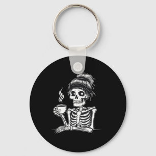Halloween Skelet Messy Bun Koffie Grappig Kostuum Sleutelhanger