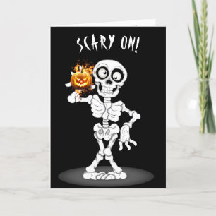 Halloween-skelet met een Jack-o-lantern Feestdagen Kaart