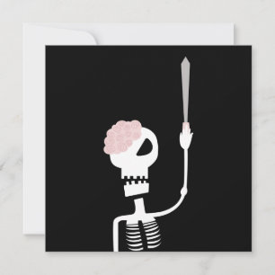 Halloween skelet met een zwaard notitiekaartje
