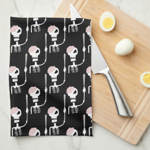 Halloween skelet met een zwaard theedoek