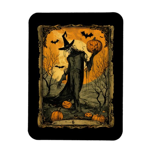 Halloween Skelet met Evil Pumpkin Tarot Kaart Magneet (Verticaal)