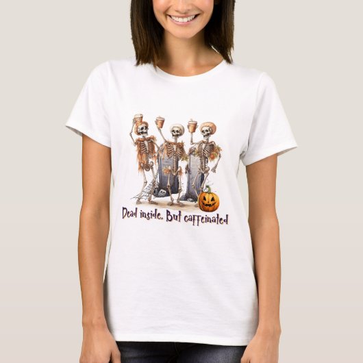 HALLOWEEN SKELET MET KOFFIE T-SHIRT (Voorkant)