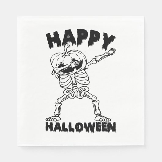 Halloween Skelet met Pompoen - Happy Halloween Servet (Voorkant)
