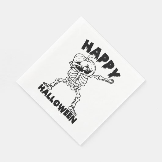 Halloween Skelet met Pompoen - Happy Halloween Servet (Hoek)