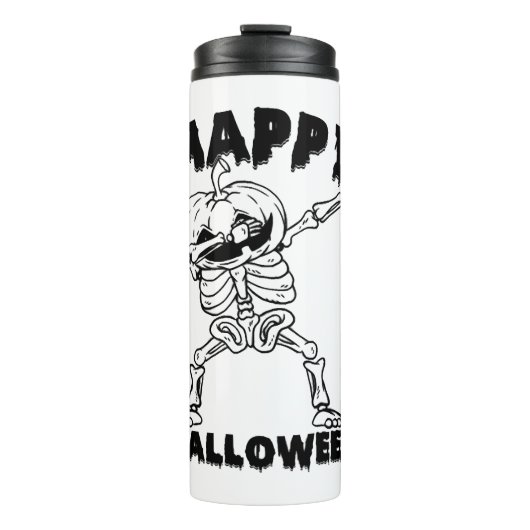 Halloween Skelet met Pompoen - Happy Halloween Thermosbeker (Voorkant)