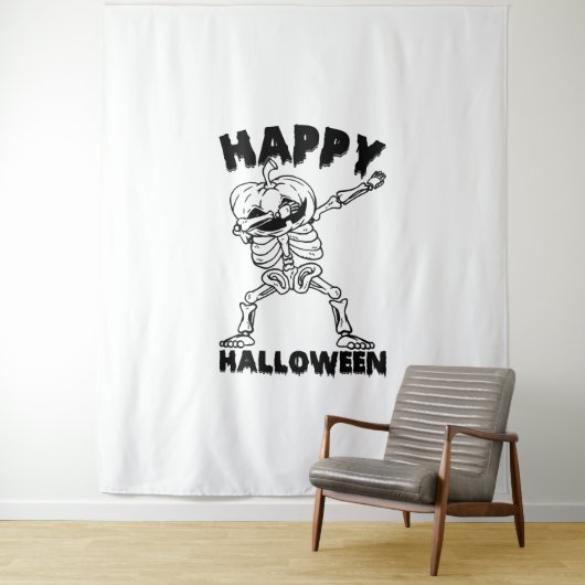 Halloween Skelet met Pompoen - Happy Halloween Wandkleed (In situ)