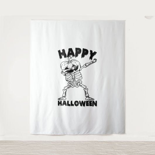 Halloween Skelet met Pompoen - Happy Halloween Wandkleed (Voorkant)
