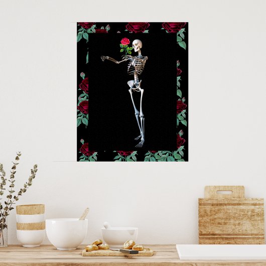 Halloween skelet met Roos Poster (Keuken)