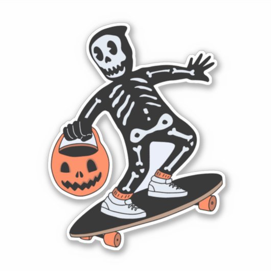 Halloween skelet met skateboard sticker (Voorkant)