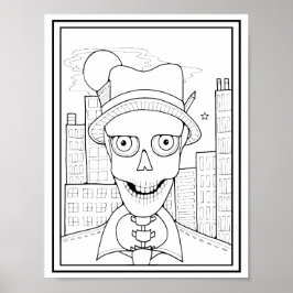 Halloween Skelet Newsman Pers Kleurplaat Art Poster