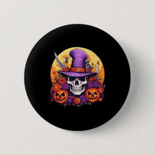 Halloween Skelet Paarse Pet Oranje Belt Floral B Ronde Button 5,7 Cm
