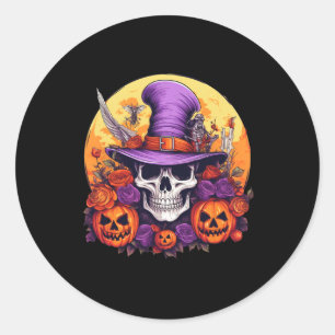 Halloween Skelet Paarse Pet Oranje Belt Floral B Ronde Sticker