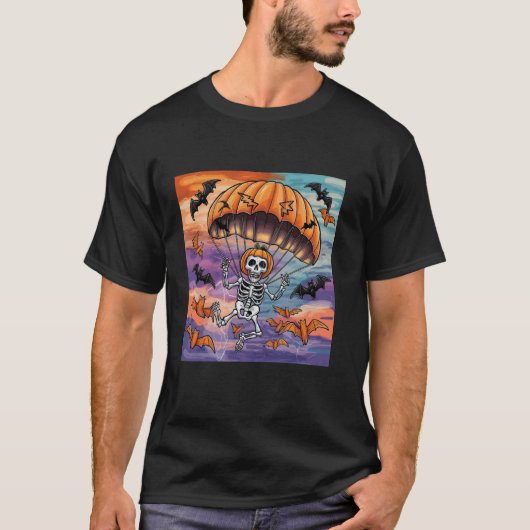 Halloween Skelet Parachutespringen T-shirt (Voorkant)