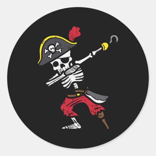 Halloween Skelet Pirate Dab Kostuum Jongen Kinder  Ronde Sticker (Voorkant)