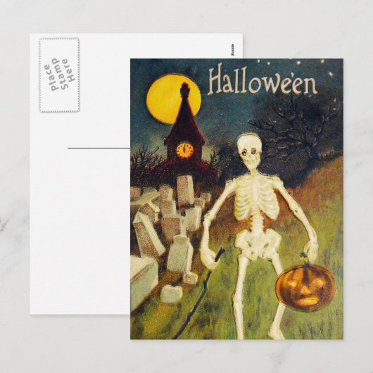 Halloween skelet pompoen briefkaart (Voorkant / Achterkant)