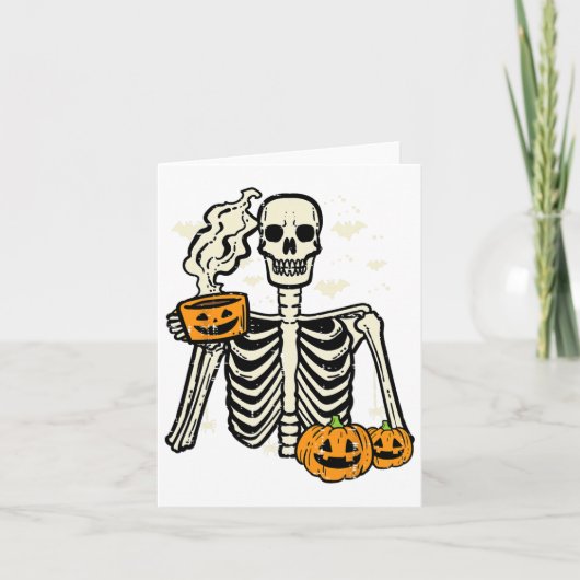 Halloween Skelet Pompoen Herfst Koffiekostuum Kaart (Voorkant)