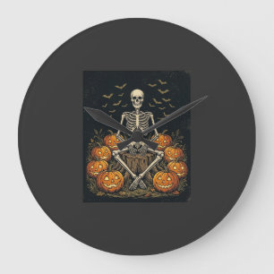 Halloween Skelet Pompoen Vintage Retro Design_1 Grote Klok
