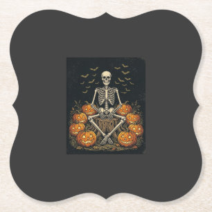 Halloween Skelet Pompoen Vintage Retro Design_1 Kartonnen Onderzetters