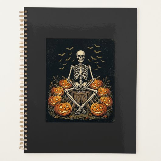 Halloween Skelet Pompoen Vintage Retro Design_1 Planner (Voorkant)