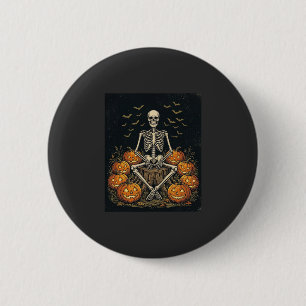 Halloween Skelet Pompoen Vintage Retro Design_1 Ronde Button 5,7 Cm