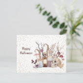 Halloween Skelet Potions Paddenstoelen Floral Feestdagenkaart (Staand voorkant)