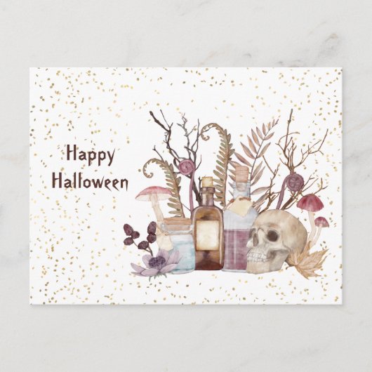 Halloween Skelet Potions Paddenstoelen Floral Feestdagenkaart (Voorkant)