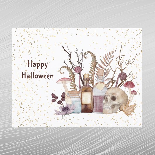 Halloween Skelet Potions Paddenstoelen Floral Feestdagenkaart