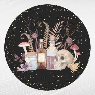 Halloween Skelet Potions Paddenstoelen Floral Ronde Sticker