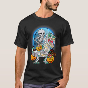Halloween Skelet Reitende Mummie Dinosaurussen rex T-shirt