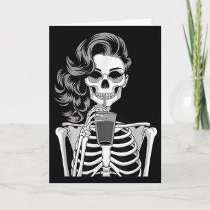 Halloween Skelet Retro Stijl Drank Drankje Gek Kaart