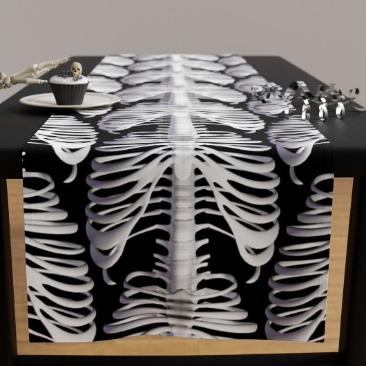 Halloween Skelet Rib Cage Patroon Spooky Zwart Korte Tafelloper