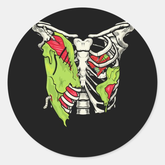 Halloween skelet rib kooi zombie kostuum gescheurd ronde sticker (Voorkant)