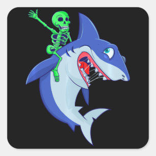Halloween Skelet Riding Sharks Lover Funny Vierkante Sticker