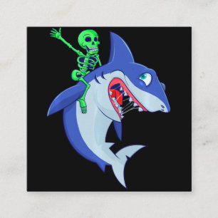 Halloween Skelet Riding Sharks Lover Funny Vierkante Visitekaartje