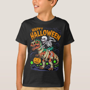Halloween Skelet Rijdend op Mummie T Rex Dinosauru T-shirt