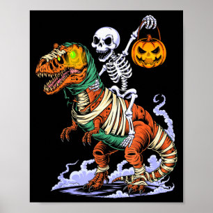 Halloween Skelet rijdt op Mummie T Rex Dinosaurus  Poster
