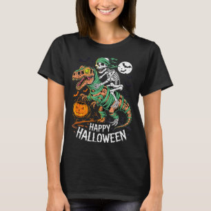 Halloween skelet rijdt op mummie T Rex dinosaurus T-shirt