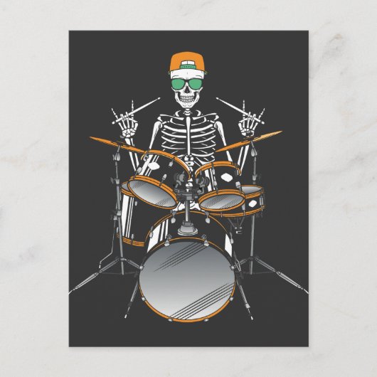 Halloween Skelet Rock Hand Drummen Briefkaart (Voorkant)