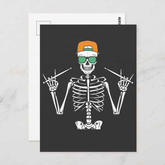 Halloween Skelet Rock Hand Drumspelend Briefkaart (Voorkant / Achterkant)