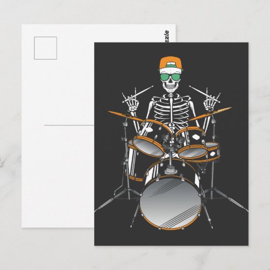 Halloween Skelet Rock Hand Speelt Drums Briefkaart (Voorkant / Achterkant)