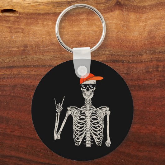 Halloween Skelet Rock On Hand Skelet M Sleutelhanger (Voorkant)
