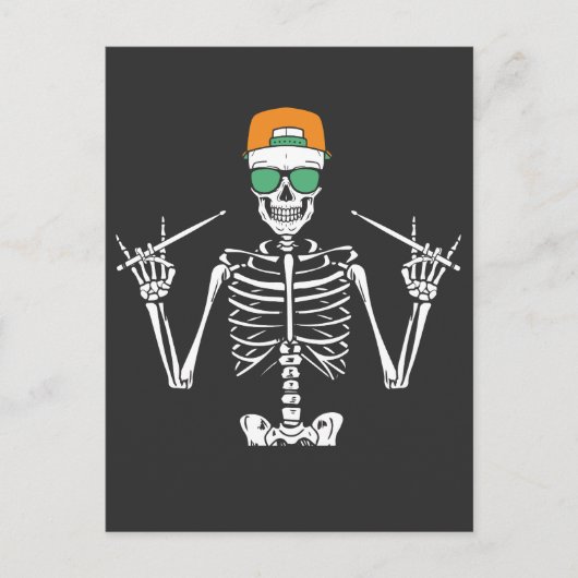 Halloween Skelet Rots Hand Drumspelend Briefkaart (Voorkant)
