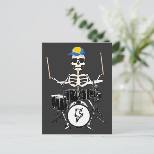 Halloween Skelet Rots Hand Speelt Drums Briefkaart (Staand voorkant)