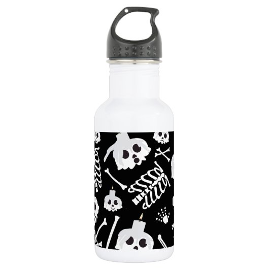 Halloween Skelet Schedel Botten Waterfles (Voorkant)