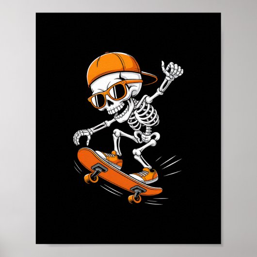 Halloween Skelet Skateboard Grappig Skateboarden  Poster (Voorkant)