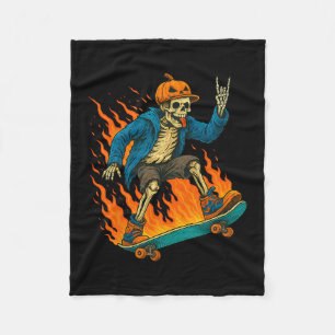 Halloween skelet skateboarden pompoen vlam Spo Fleece Deken