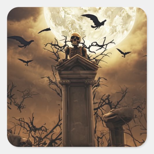 Halloween Skelet Skull Graveyard Cemetery Gothic Vierkante Sticker (Voorkant)