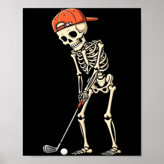 Halloween skelet speelt golf, grappige golfer jong poster (Voorkant)